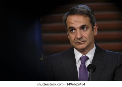 Dutch Prime Minister Mark Rutte and Greek Prime Minister Kyriakos Mitsotakis attend a joint news conference in The Hague, Netherlands on Sep. 3, 2019. 
