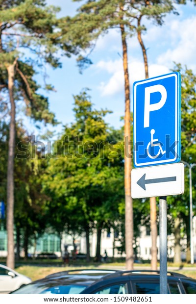 Dutch road sign:\
disabled parking space
