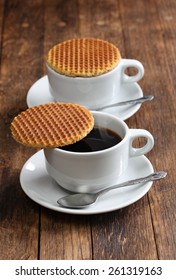 Dutch Stroopwafel, Caramel Waffle And Coffee