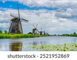 Dutch Windmills at Kinderdijk Village, UNESCO World Heritage Site, Rotterdam Netherlands