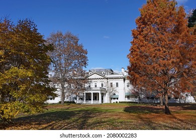 Dutchess County, New York State - November 14, 2021:  Bard College Is Located On A Scenic Rural Campus Overlooking The Hudson River Valley, With The Original Mansion Now Used As The Economics Building