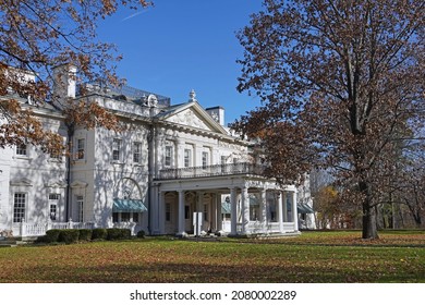 Dutchess County, New York State - November 14, 2021:  Bard College Is Located On A Scenic Rural Campus Overlooking The Hudson River Valley, With The Original Mansion Now Used As The Economics Building