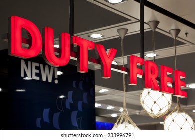 Duty Free sign at airport shop - Shutterstock ID 233996791