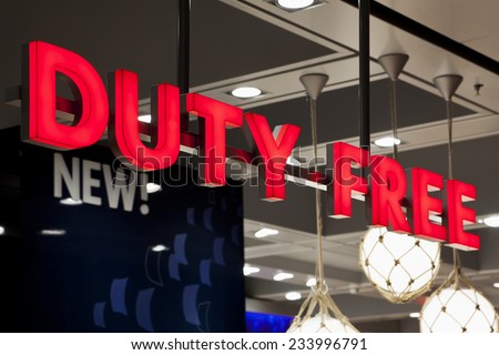 Duty Free sign at airport shop