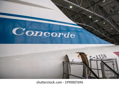 Duxford England May 2021 Tail Of The Famous Concorde Airplane, Retired In The Early 2000s After An Unfortunate Crash