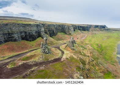 Dva Brata Rock (Saami tract). Sredniy Peninsula. Barents Sea, Murmansk region. Russia. Aerial - Shutterstock ID 1451262404
