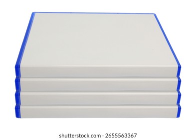 dvd case stack on white background