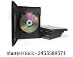 DVD cases and a disc on white background