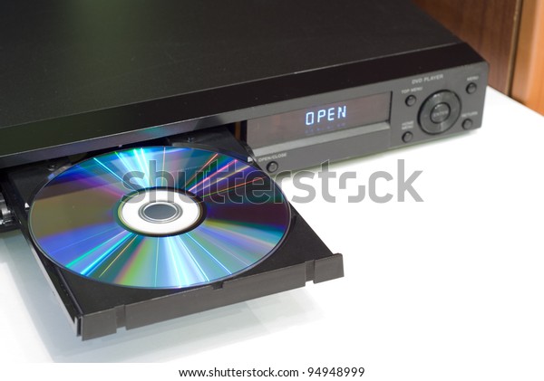 DVD player\
with an open tray, white\
background