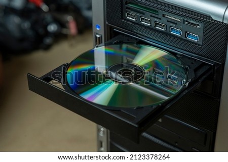 DVD-ROM drive, CD-ROM drive with open tray, color black, card reader