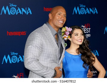 Dwayne Johnson and Auliâ??i Cravalho at the AFI FEST 2016 Premiere of 'Moana' held at the El Capitan Theatre in Hollywood, USA on November 14, 2016.