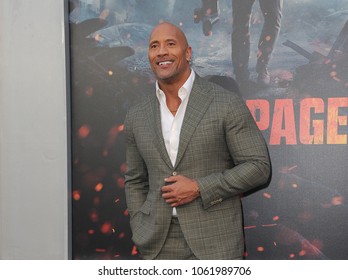 Dwayne Johnson at the Los Angeles premiere of 'Rampage' held at the Microsoft Theater in Los Angeles, USA on April 4, 2018.