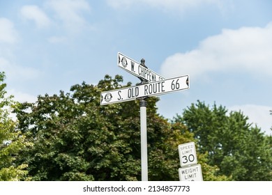 Dwight, Illinois USA - August 31 2015; Old Route 66 And Chippewa Street Intersection Sign On Highway..