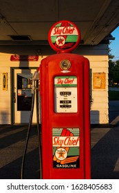 Dwight, Illinois, USA - July 5, 2014: Detail of an old gas pump at the Ambler-Becker Texaco Station, an old Service Station along the route 66 in the city of Dwight, USA.