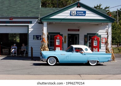 DWIGHT, USA- 30 SEPTEMBER 2007: Old Ford Thunderbird at Ambler Becker Texaco station in Dwight, Illinois.Photo Jeppe Gustafsson