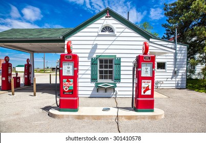 Dwight, U.S.A. - May 17 2011: Illinois, the old Texaco gas station on the Route 66