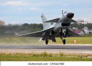 DYAGILEVO, RYAZAN, RUSSIA - AUGUST 1, 2019: Chengdu J-10A jet fighter of People's Liberation Army Air Force seen at Dyagilevo airfield during Aviadarts contest.