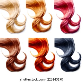 Dyed hair palette. Different hair colors. Various Hair Colors Set isolated on white background. Tints 