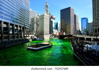 Dyeing Of The Chicago River On Saint Patrick's Day