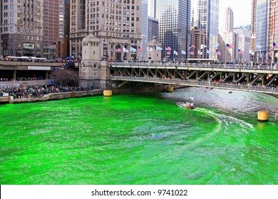 Dyeing Of The Chicago River On Saint Patrick's Day