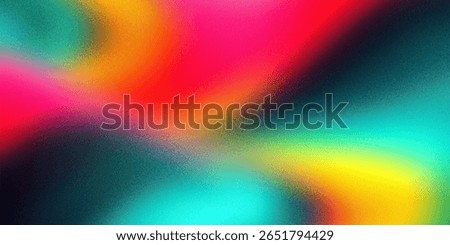 A dynamic abstract background features a smooth grainy gradient transitioning through a vivid spectrum of colors including teal pink orange yellow and dark blue