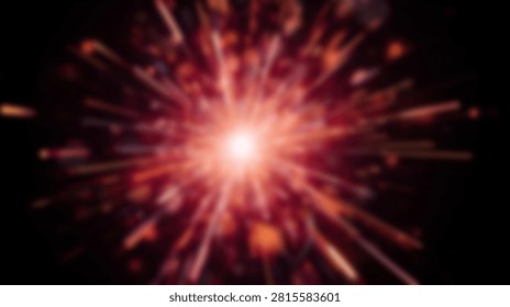 A dynamic abstract background featuring a central bright light source exploding outward with red and orange streaks and glowing bokeh particles against a dark backdrop