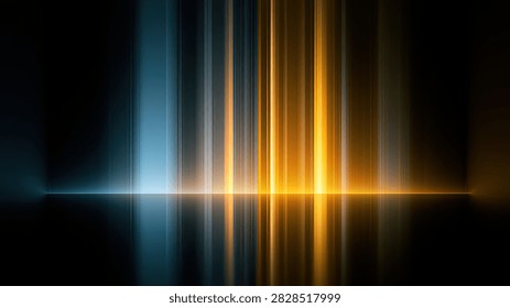 Dynamic abstract background featuring vertical streaks of blue and orange light, creating a sense of energy and movement with a reflective surface.