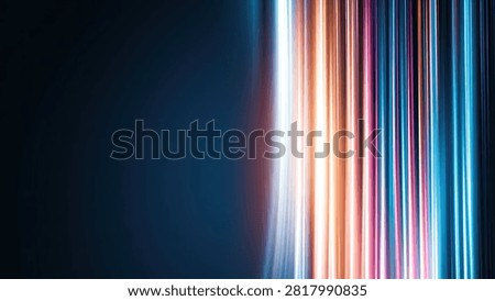 Dynamic abstract background featuring vertical streaks of vibrant neon light in blue, pink, and orange hues against a deep blue, dark backdrop.