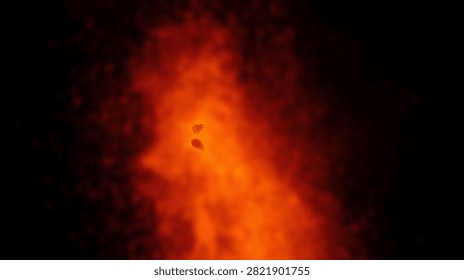 A dynamic abstract composition featuring vibrant orange and red flames, creating a sense of intense heat and energy against a deep black background.