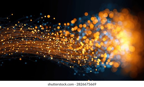 A dynamic abstract image featuring a swirling vortex of golden and orange bokeh lights against a deep black background, suggesting energy and movement.