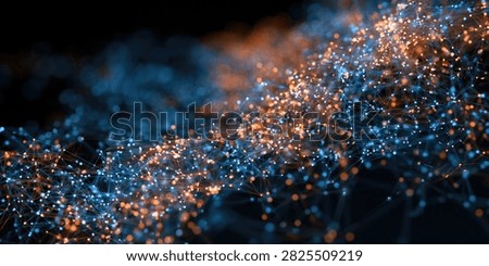 A dynamic abstract image featuring a swirling cloud of bright blue and orange sparks against a dark, black background, creating a sense of energy and movement.
