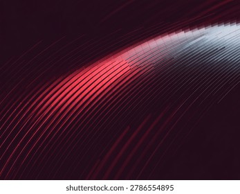 A dynamic abstract pattern features glowing red light on dark curved lines creating a modern visual