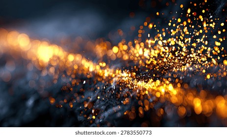 A dynamic abstract visual featuring a stream of glowing golden sparks and particles swirling through dark smoke, creating a sense of energy and motion.