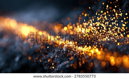 A dynamic abstract visual featuring a stream of glowing golden sparks and particles swirling through dark smoke, creating a sense of energy and motion.