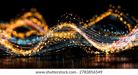 Dynamic abstract visualization of flowing light trails and bokeh particles, creating a sense of energy and movement.