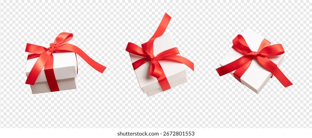 Dynamic angle of three gift box for decoration celebration theme design.anniversary and special day with present concepts.Not ai generated.clipping path