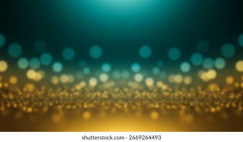 A dynamic backdrop featuring a gradient of teal and gold, with blurred, circular lights creating a sophisticated and elegant visual effect.