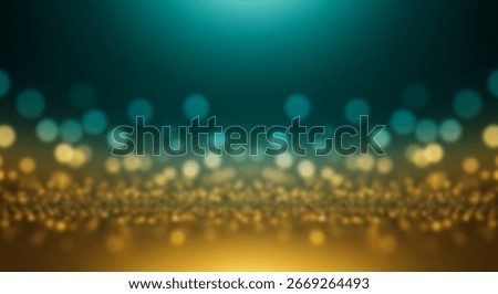A dynamic backdrop featuring a gradient of teal and gold, with blurred, circular lights creating a sophisticated and elegant visual effect.