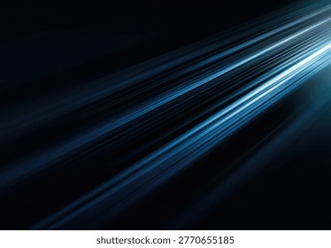 Dynamic blue light streaks emanating from the top right corner against a deep black background, creating a sense of speed and energy.