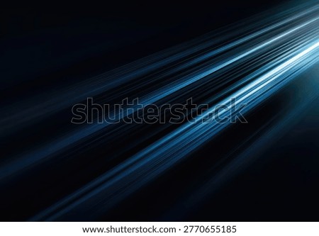 Dynamic blue light streaks emanating from the top right corner against a deep black background, creating a sense of speed and energy.