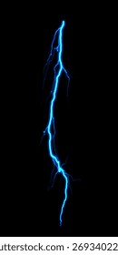 A dynamic blue lightning bolt strikes diagonally across a dark background, illuminating the void with electric energy.