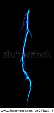 A dynamic blue lightning bolt strikes diagonally across a dark background, illuminating the void with electric energy.