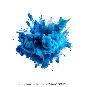 A dynamic burst of blue ink diffusing through water, creating an abstract aquatic artwork on a pure white background - Powered by Shutterstock