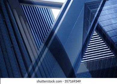 Dynamic business cityscape. Double exposure of urban scenes with contemporary architecture. - Powered by Shutterstock