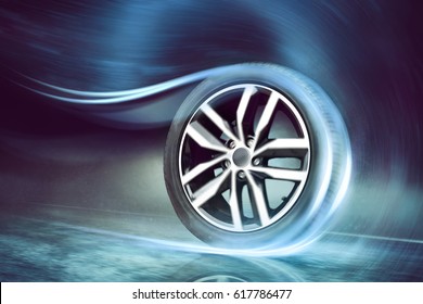 Dynamic Car Tire On The Road