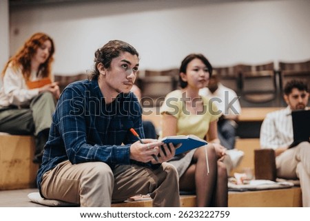 Dynamic classroom setting showcasing active learners attentively taking notes and engaging with study materials, highlighting a collaborative educational atmosphere for focus and intellectual growth.