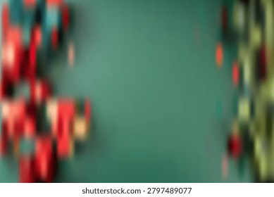 A dynamic composition of bright, scattered elements on a solid green foundation, perfect for creative design projects and textual overlays.