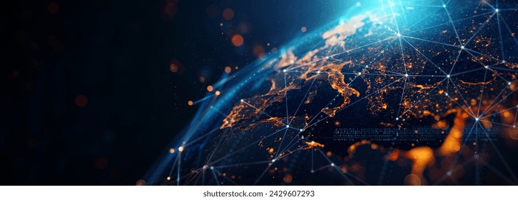 dynamic digital world map emphasize Western Europe continental  for AI powered global network connectivity big data transfer cyber technology network information exchange and telecommunication conc - Powered by Shutterstock