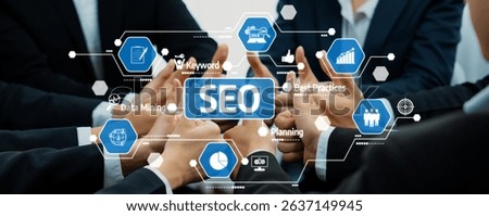 A dynamic display of collaboration and strategy in search engine optimization, featuring hands and digital icons that showcase various SEO techniques and metrics. Amity