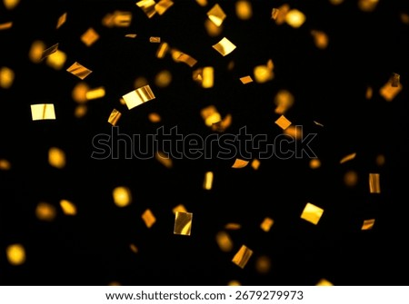 Dynamic Gold Rectangular Confetti Falling on Black